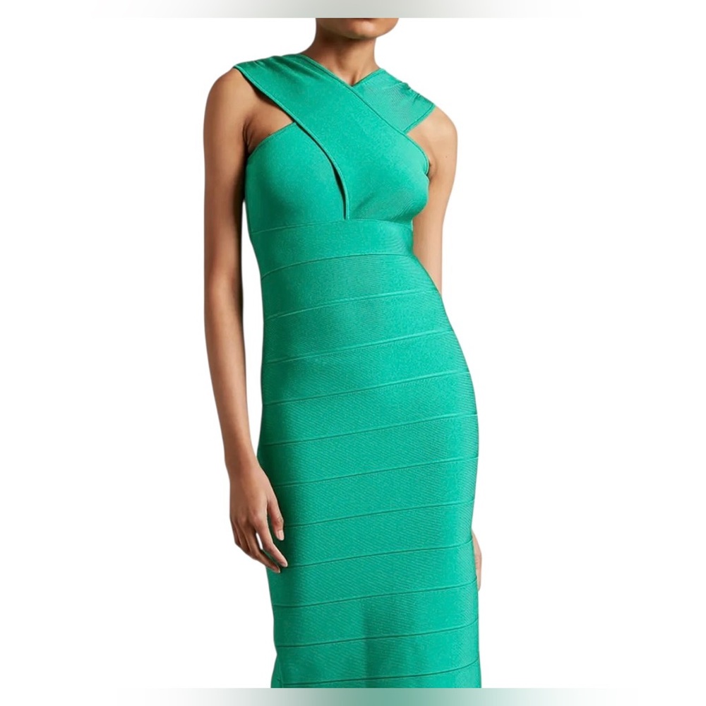 NWT $990 Herve Leger Crossover Bandage Dress Green Bodycon Midi US 6 M
